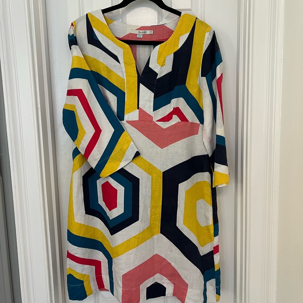 Boden Multicolor Geometric Linen Mini Dress